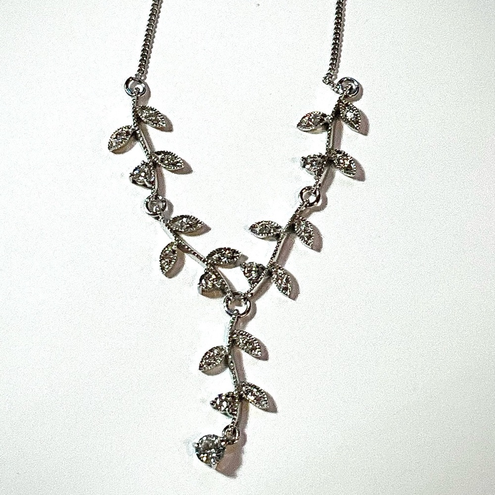 FAS Sterling Silver Vine Leaf CZ Y Necklace